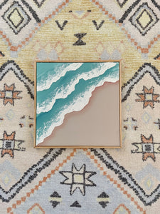 Textured beach- blue 12”x12” with frame