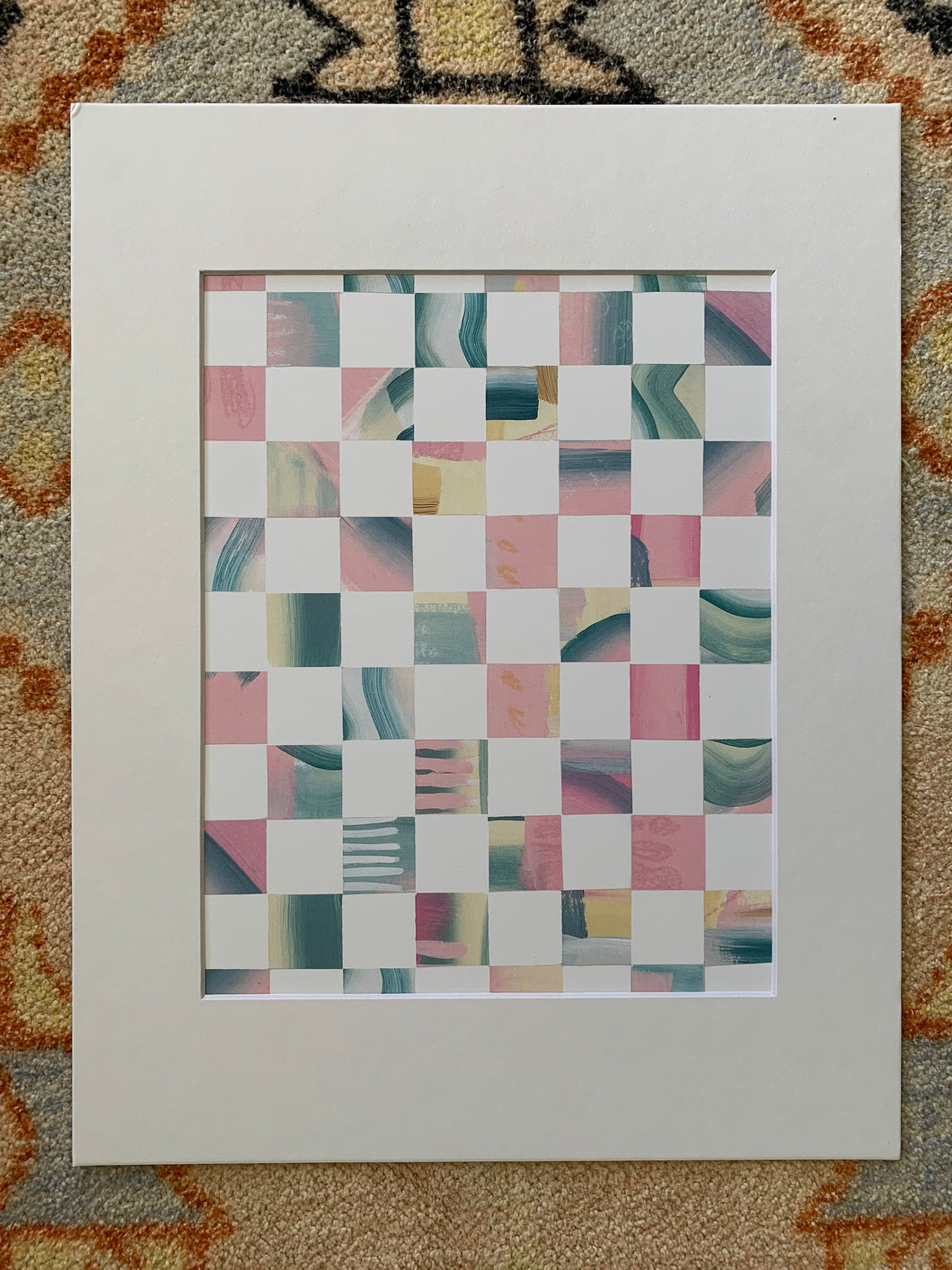 Checkered  (pinkxteal )with mat 11”x14”