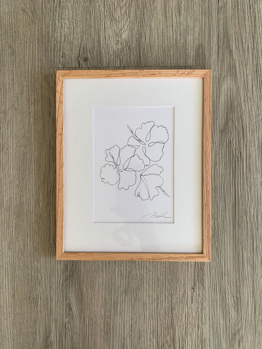 Line hibiscus with 8”x10” white frame